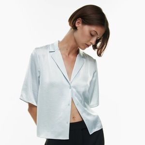 NWT $98 ARITZIA Snowmelt Blue Beso Japanese Satin Shirt XS